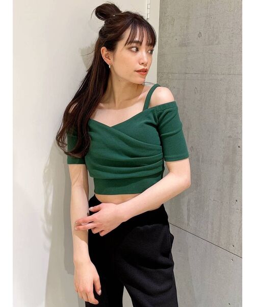 GYDA(ジェイダ)の「ハーフスリーブ2WAYカシュクールデザイントップス(Tシャツ/カットソー・レディース・ダークオリーブ/ブラック/オフホワイト/グリーン・FREE)」の13枚目の写真