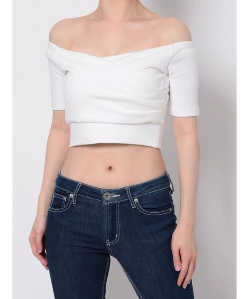 GYDA(ジェイダ)の「ハーフスリーブ2WAYカシュクールデザイントップス(Tシャツ/カットソー・レディース・ダークオリーブ/ブラック/オフホワイト/グリーン・FREE)」の22枚目の写真