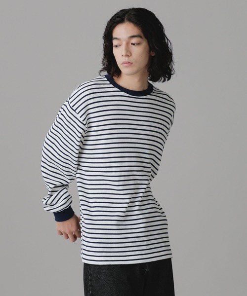 NANO universe(ナノユニバース)の「LB.03/ワッフルボーダークルーネックTシャツ(Tシャツ/カットソー・メンズ・その他1/その他2・L/M/S)」の2枚目の写真
