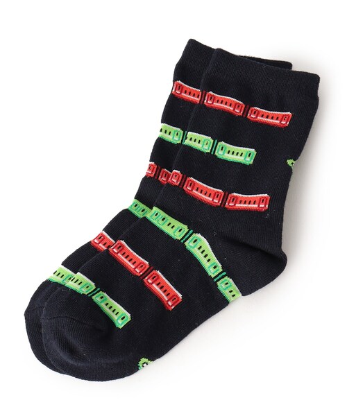 SHOO・LA・RUE（シューラルー）の「◆電車総柄クルー丈ソックス（ソックス/靴下・キッズ・レッド系5/ネイビー系3/イエロー系9・53/56）」の2枚目の写真