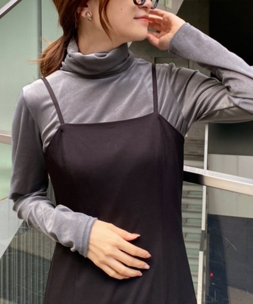 one after another NICE CLAUP（ワンアフターアナザーナイスクラップ）の「ベロアタートルネック（Tシャツ/カットソー・レディース・ベージュ/グレー/オフホワイト/ピンク・FREE）」の2枚目の写真