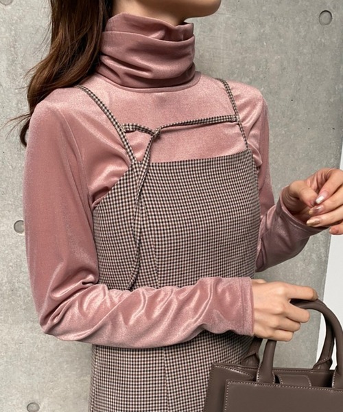 one after another NICE CLAUP（ワンアフターアナザーナイスクラップ）の「ベロアタートルネック（Tシャツ/カットソー・レディース・ベージュ/グレー/オフホワイト/ピンク・FREE）」の4枚目の写真