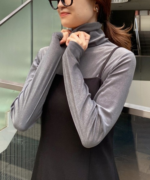 one after another NICE CLAUP（ワンアフターアナザーナイスクラップ）の「ベロアタートルネック（Tシャツ/カットソー・レディース・ベージュ/グレー/オフホワイト/ピンク・FREE）」の19枚目の写真