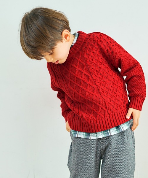 apres les cours(アプレレクール)の「【洗濯機でお洗濯OK】イロドリニット_ウォッシャブル(ニット/セーター・キッズ・キナリ/サーモンピンク/マスタード/サックスブルー/レッド/ダークグリーン・80/90/100/110/120/130/140)」の6枚目の写真