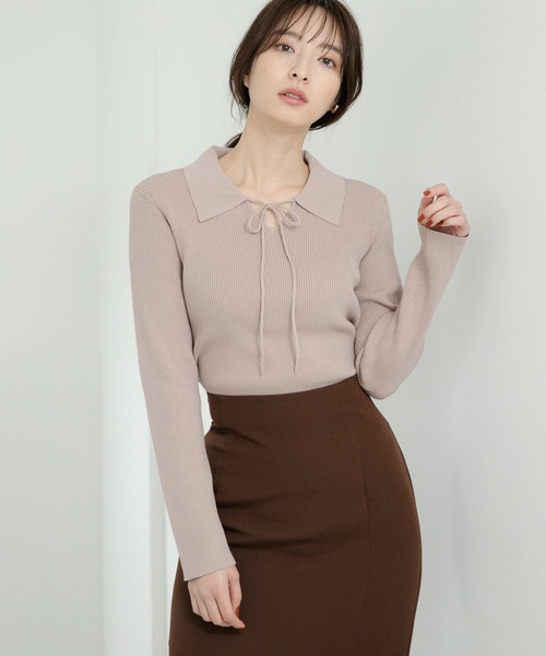 Andemiu(アンデミュウ)の「ホソリボンエリニット177362(ニット/セーター・レディース・ブラック/ピンク/ブルー/モカ・FREE)」の1枚目の写真