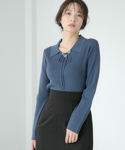 Andemiu(アンデミュウ)の「ホソリボンエリニット177362(ニット/セーター・レディース・ブラック/ピンク/ブルー/モカ・FREE)」の4枚目の写真