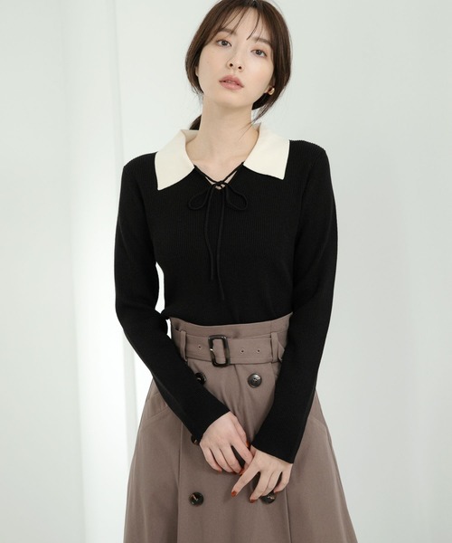 Andemiu(アンデミュウ)の「ホソリボンエリニット177362(ニット/セーター・レディース・ブラック/ピンク/ブルー/モカ・FREE)」の2枚目の写真