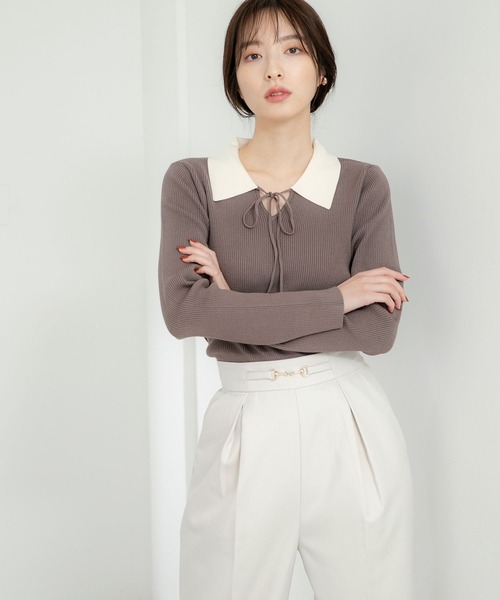 Andemiu(アンデミュウ)の「ホソリボンエリニット177362(ニット/セーター・レディース・ブラック/ピンク/ブルー/モカ・FREE)」の3枚目の写真