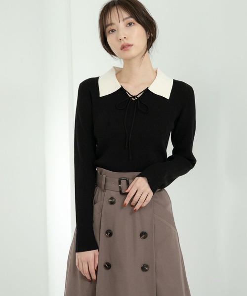 Andemiu(アンデミュウ)の「ホソリボンエリニット177362(ニット/セーター・レディース・ブラック/ピンク/ブルー/モカ・FREE)」の18枚目の写真