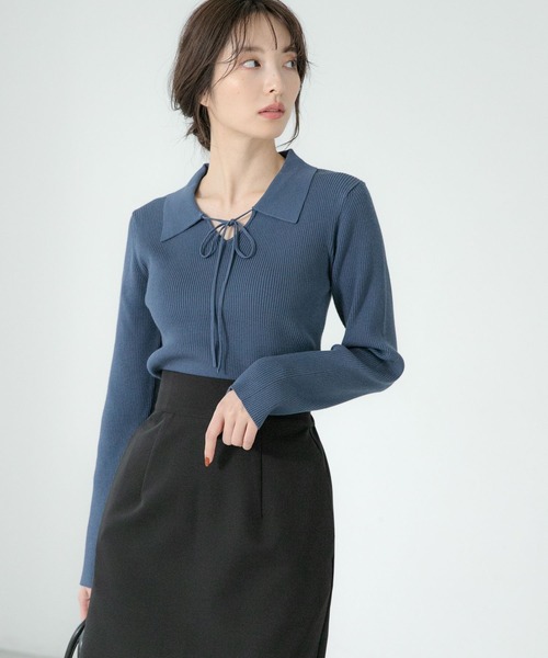 Andemiu(アンデミュウ)の「ホソリボンエリニット177362(ニット/セーター・レディース・ブラック/ピンク/ブルー/モカ・FREE)」の5枚目の写真