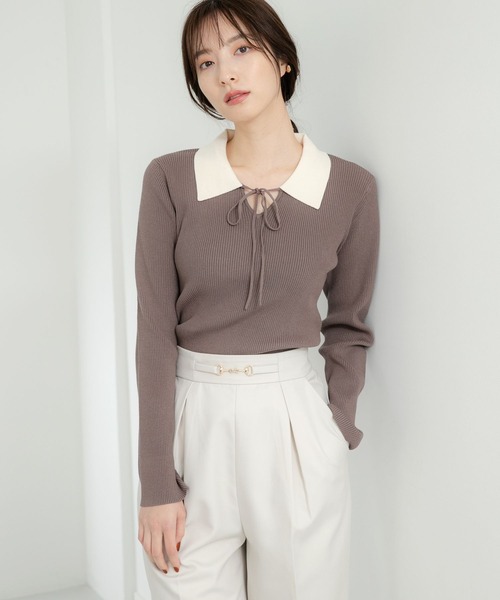 Andemiu(アンデミュウ)の「ホソリボンエリニット177362(ニット/セーター・レディース・ブラック/ピンク/ブルー/モカ・FREE)」の10枚目の写真