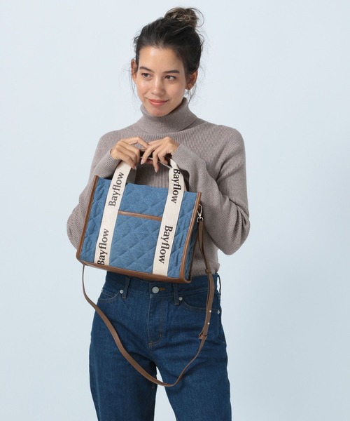 BAYFLOW（ベイフロー）の「ロゴテープスクエアトート（トートバッグ・レディース・ダークブラウン/インディゴブルー/ライトベージュ・FREE）」の5枚目の写真