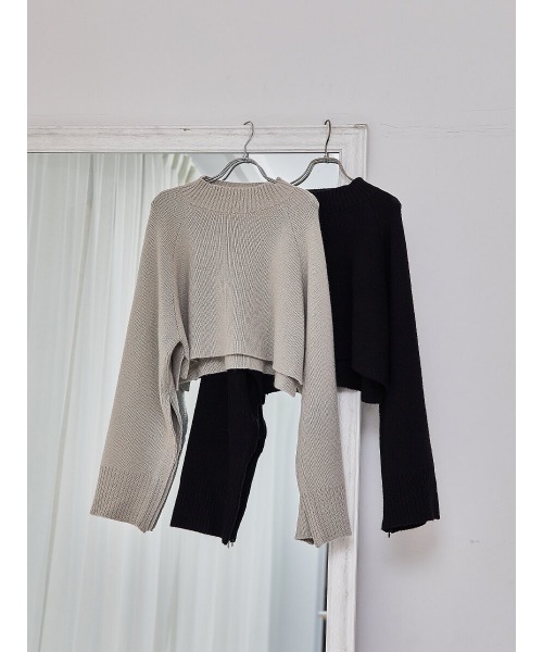 Ayla（アイラ）の「sleeve zip slit knit（ニット/セーター・レディース・ブラック/グレイッシュベージュ・FREE）」の7枚目の写真