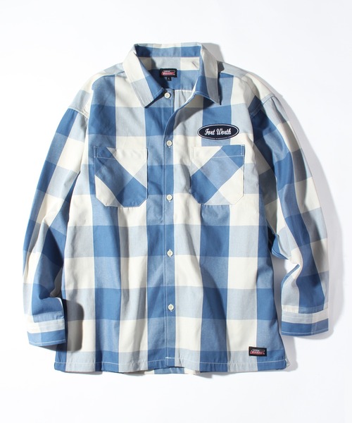 Dickies（ディッキーズ）の「【GENUINE DICKIES/ジェニュインディッキーズ】ワッペンロゴ T/Cツイルブロックチェックシャツ（シャツ/ブラウス・メンズ・ブルー/ブラック/レッド/グリーン・M/L/XL）」の4枚目の写真