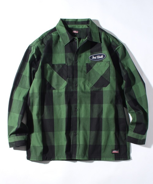 Dickies（ディッキーズ）の「【GENUINE DICKIES/ジェニュインディッキーズ】ワッペンロゴ T/Cツイルブロックチェックシャツ（シャツ/ブラウス・メンズ・ブルー/ブラック/レッド/グリーン・M/L/XL）」の3枚目の写真