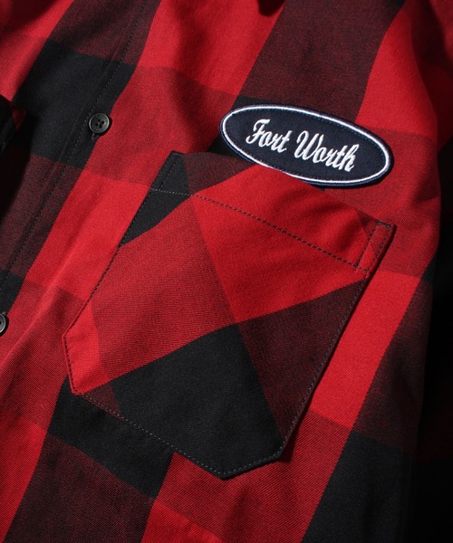 Dickies（ディッキーズ）の「【GENUINE DICKIES/ジェニュインディッキーズ】ワッペンロゴ T/Cツイルブロックチェックシャツ（シャツ/ブラウス・メンズ・ブルー/ブラック/レッド/グリーン・M/L/XL）」の6枚目の写真