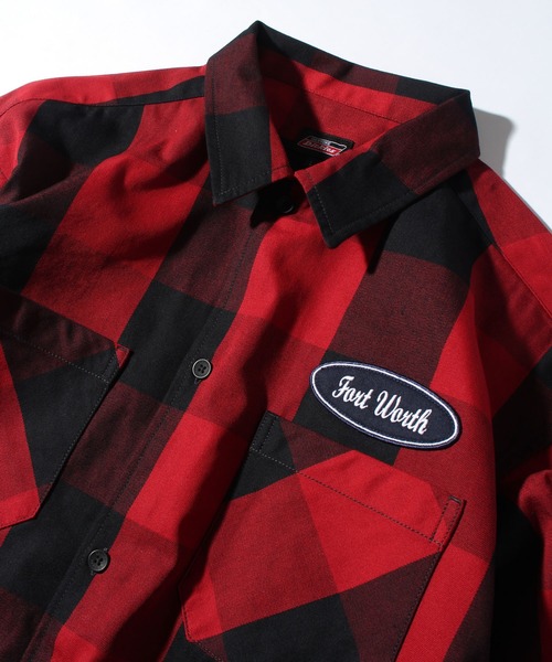 Dickies（ディッキーズ）の「【GENUINE DICKIES/ジェニュインディッキーズ】ワッペンロゴ T/Cツイルブロックチェックシャツ（シャツ/ブラウス・メンズ・ブルー/ブラック/レッド/グリーン・M/L/XL）」の15枚目の写真