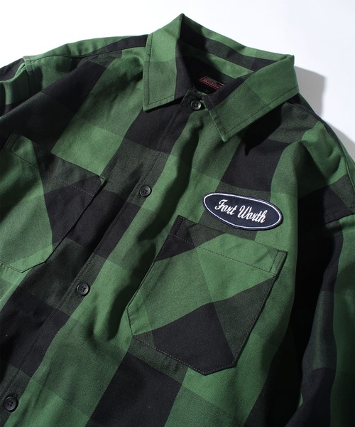 Dickies（ディッキーズ）の「【GENUINE DICKIES/ジェニュインディッキーズ】ワッペンロゴ T/Cツイルブロックチェックシャツ（シャツ/ブラウス・メンズ・ブルー/ブラック/レッド/グリーン・M/L/XL）」の13枚目の写真