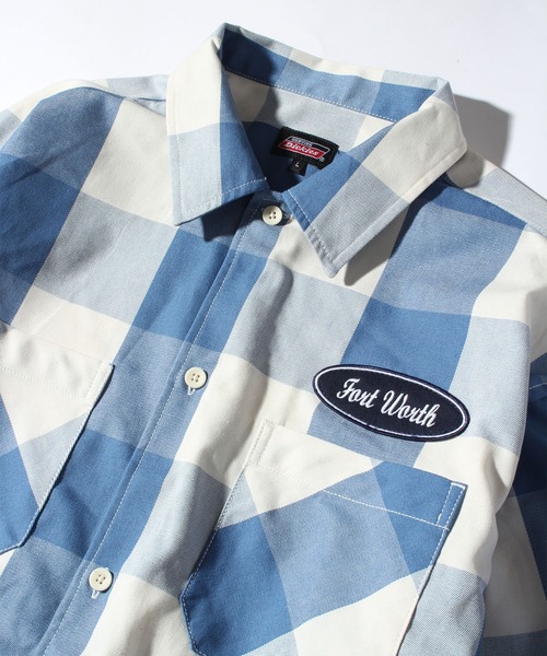 Dickies（ディッキーズ）の「【GENUINE DICKIES/ジェニュインディッキーズ】ワッペンロゴ T/Cツイルブロックチェックシャツ（シャツ/ブラウス・メンズ・ブルー/ブラック/レッド/グリーン・M/L/XL）」の14枚目の写真