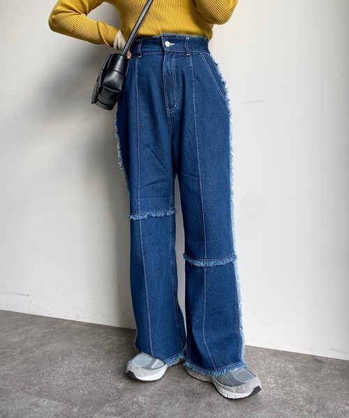 CPCM(シーピーシーエム)の「パッチワークツイルパンツ2(デニムパンツ・レディース・ブラック/インディゴブルー/アイボリー・FREE)」の1枚目の写真