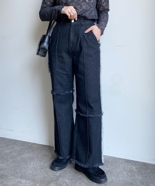 CPCM(シーピーシーエム)の「パッチワークツイルパンツ2(デニムパンツ・レディース・ブラック/インディゴブルー/アイボリー・FREE)」の7枚目の写真