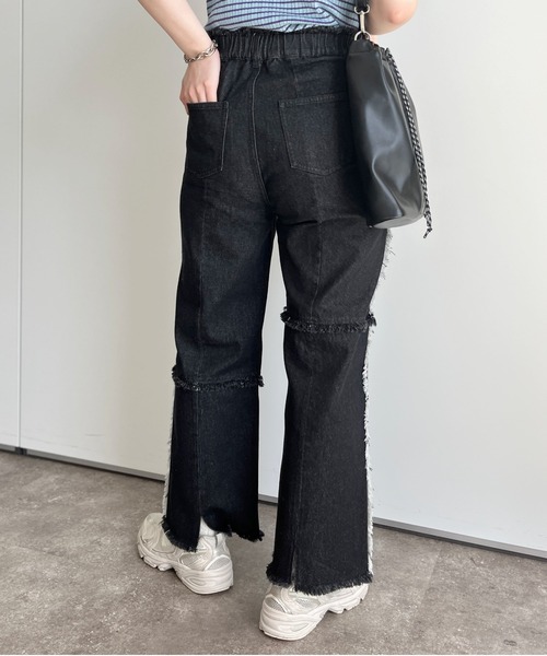 CPCM(シーピーシーエム)の「パッチワークツイルパンツ2(デニムパンツ・レディース・ブラック/インディゴブルー/アイボリー・FREE)」の5枚目の写真