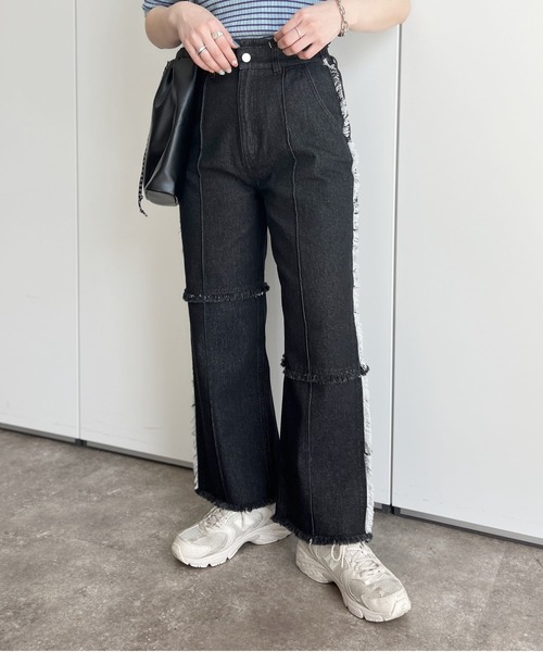 CPCM(シーピーシーエム)の「パッチワークツイルパンツ2(デニムパンツ・レディース・ブラック/インディゴブルー/アイボリー・FREE)」の6枚目の写真