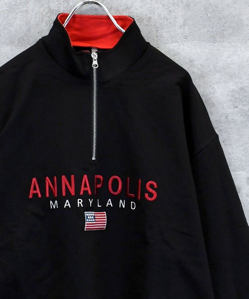 Ritzy(リッツィー)の「ミニ裏毛 ハーフZIPスウェット(ANNAPOLIS) レディース メンズ(スウェット・メンズ・グリーン/アッシュ/ブラック・X-LARGE/LARGE/MEDIUM)」の2枚目の写真