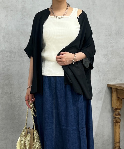 un dix cors(アンディコール)の「前後2WAYリブタンク(タンクトップ・レディース・ブラック/オフホワイト・FREE)」の2枚目の写真