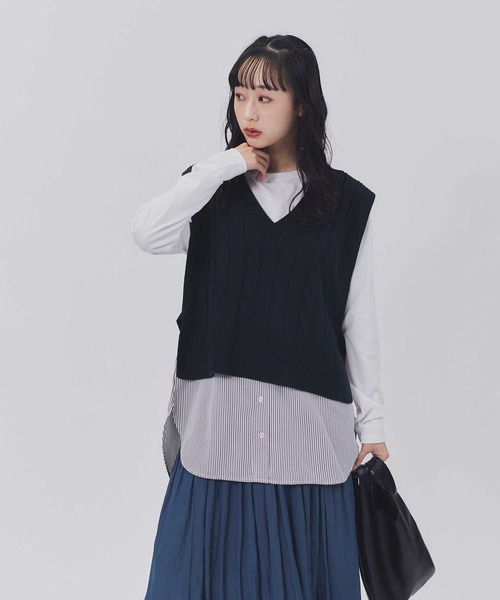 BACK NUMBER(バックナンバー)の「【BACK NUMBER】ケーブルVネックベスト(ベスト・レディース・ネイビー/オフホワイト/カーキブラウン・L/M)」の3枚目の写真