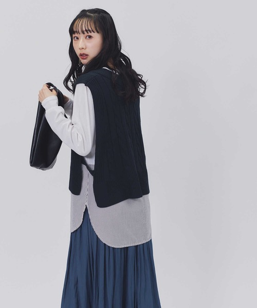 BACK NUMBER(バックナンバー)の「【BACK NUMBER】ケーブルVネックベスト(ベスト・レディース・ネイビー/オフホワイト/カーキブラウン・L/M)」の13枚目の写真