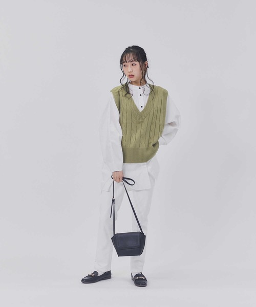BACK NUMBER(バックナンバー)の「【BACK NUMBER】ケーブルVネックベスト(ベスト・レディース・ネイビー/オフホワイト/カーキブラウン・L/M)」の9枚目の写真