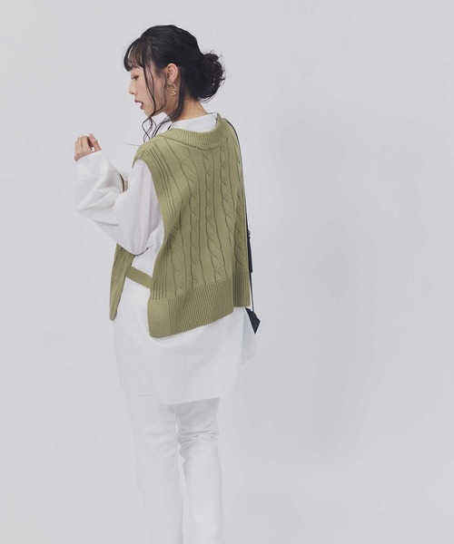 BACK NUMBER(バックナンバー)の「【BACK NUMBER】ケーブルVネックベスト(ベスト・レディース・ネイビー/オフホワイト/カーキブラウン・L/M)」の11枚目の写真