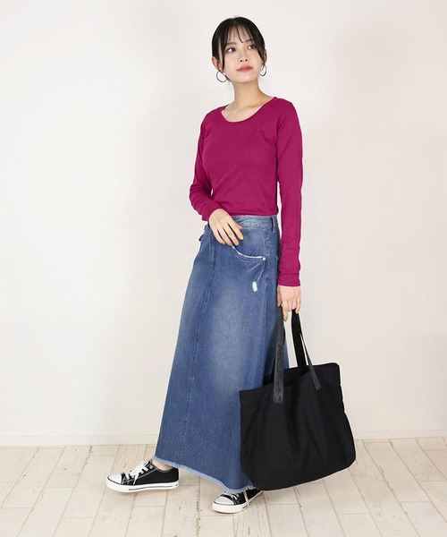 atONE(アットワン)の「atONE コットンフライス長袖Tシャツ(Tシャツ/カットソー・レディース・ベージュ系その他/カーキ/ブラック/グレイッシュブルー/杢グレー/ホワイト/チェリーレッド/ネイビー/グレイッシュベージュ・LL/3L/4L/M/L)」の15枚目の写真