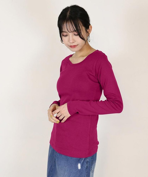 atONE(アットワン)の「atONE コットンフライス長袖Tシャツ(Tシャツ/カットソー・レディース・ベージュ系その他/カーキ/ブラック/グレイッシュブルー/杢グレー/ホワイト/チェリーレッド/ネイビー/グレイッシュベージュ・LL/3L/4L/M/L)」の12枚目の写真