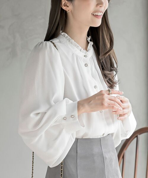 ルネ　ホワイトフリルネックブラウス whyto ホワイト フリル ネック ブラウス “frill neck blouse