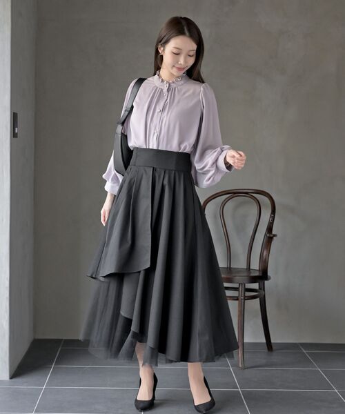 rps（アールピーエス）の「ボリューム袖フリルネックブラウス（シャツ/ブラウス・レディース・ラベンダー/ネイビー/オフホワイト/ライトグレー/ブラック/ボルドー・フリー）」の22枚目の写真