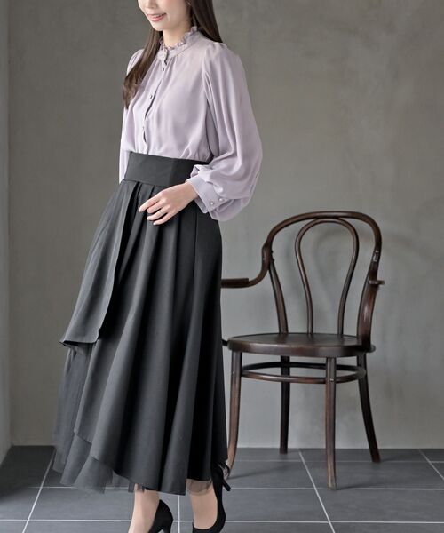 rps（アールピーエス）の「ボリューム袖フリルネックブラウス（シャツ/ブラウス・レディース・ラベンダー/ネイビー/オフホワイト/ライトグレー/ブラック/ボルドー・フリー）」の10枚目の写真