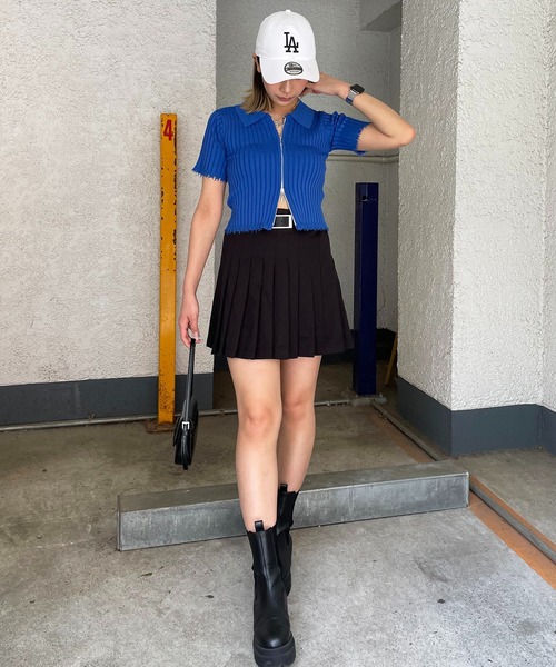 SPIRALGIRL(スパイラルガール)の「ダブルZIPダメージリブニットトップス(Tシャツ/カットソー・レディース・ブラック/ブルー/ホワイト・FREE)」の8枚目の写真