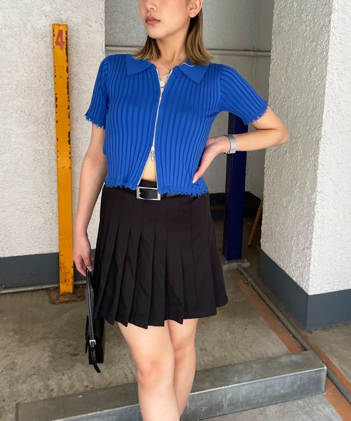 SPIRALGIRL(スパイラルガール)の「ダブルZIPダメージリブニットトップス(Tシャツ/カットソー・レディース・ブラック/ブルー/ホワイト・FREE)」の9枚目の写真