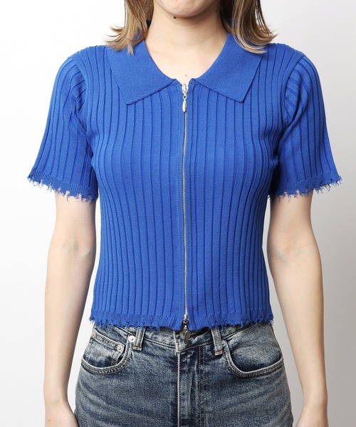 SPIRALGIRL(スパイラルガール)の「ダブルZIPダメージリブニットトップス(Tシャツ/カットソー・レディース・ブラック/ブルー/ホワイト・FREE)」の12枚目の写真