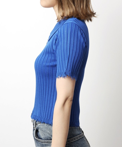 SPIRALGIRL(スパイラルガール)の「ダブルZIPダメージリブニットトップス(Tシャツ/カットソー・レディース・ブラック/ブルー/ホワイト・FREE)」の13枚目の写真