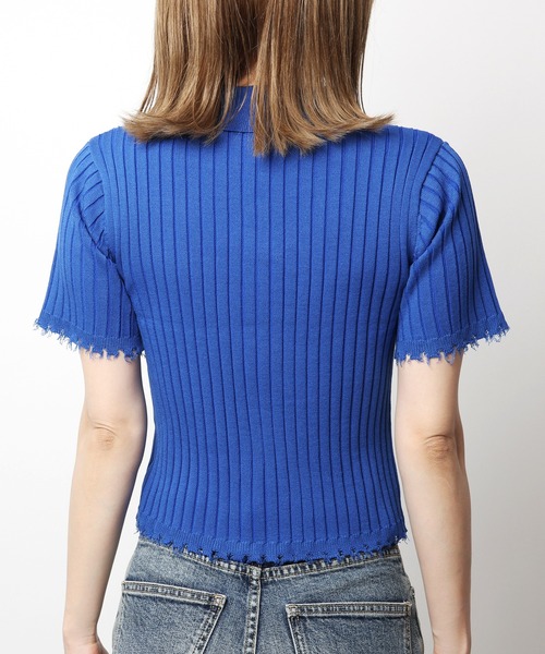 SPIRALGIRL(スパイラルガール)の「ダブルZIPダメージリブニットトップス(Tシャツ/カットソー・レディース・ブラック/ブルー/ホワイト・FREE)」の14枚目の写真