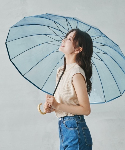 Wpc.（ダブリュピーシー）の「Wpc./ダブリュピーシー 雨傘 ビニール傘 16K プラスティックパイピング PT-053-001（長傘・レディース・ブラウン/ホワイト/ブルー・60cm）」の3枚目の写真
