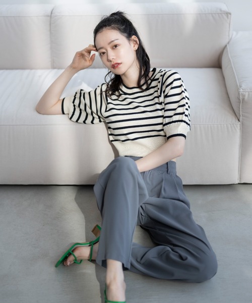 VANNIE U(ヴァニーユー)の「パイピングパフショートニット(ニット/セーター・レディース・ピンク/ブラック/その他・FREE)」の7枚目の写真