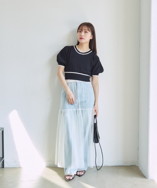 VANNIE U(ヴァニーユー)の「パイピングパフショートニット(ニット/セーター・レディース・ピンク/ブラック/その他・FREE)」の15枚目の写真