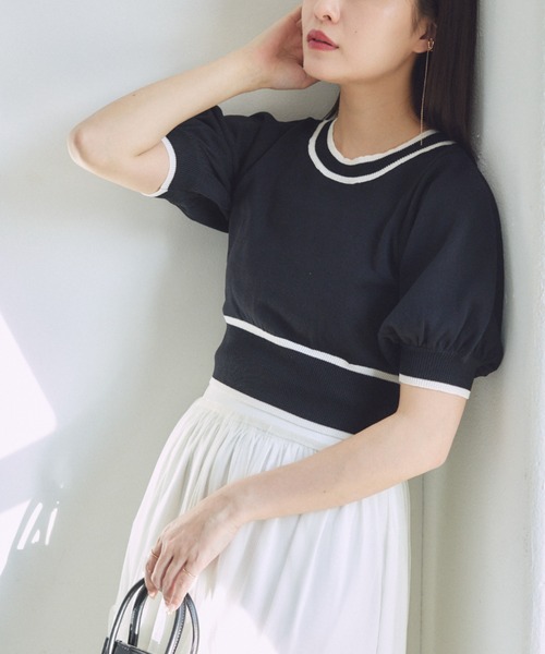 VANNIE U(ヴァニーユー)の「パイピングパフショートニット(ニット/セーター・レディース・ピンク/ブラック/その他・FREE)」の21枚目の写真