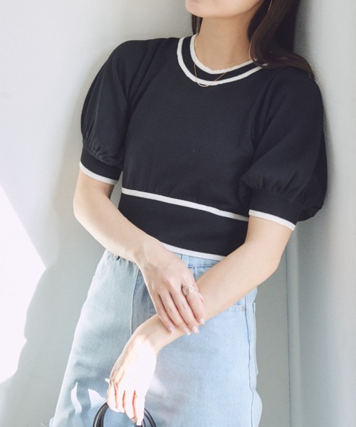 VANNIE U(ヴァニーユー)の「パイピングパフショートニット(ニット/セーター・レディース・ピンク/ブラック/その他・FREE)」の19枚目の写真
