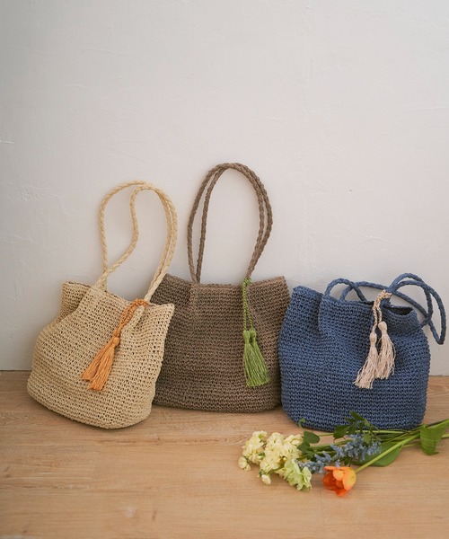 LBC（エルビーシー）の「タッセルペーパートート（かごバッグ・レディース・グレー/ベージュ/グリーン系その他/ブルー・FREE）」の7枚目の写真