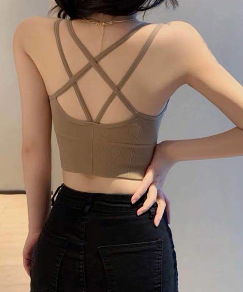 NinaetLina（ニナエリナ）の「カップ入りVネックレースアップキャミソール（キャミソール・レディース・ブラック/グレー/イエロー/モカ/ネイビー/ホワイト/グリーン・FREE）」の4枚目の写真